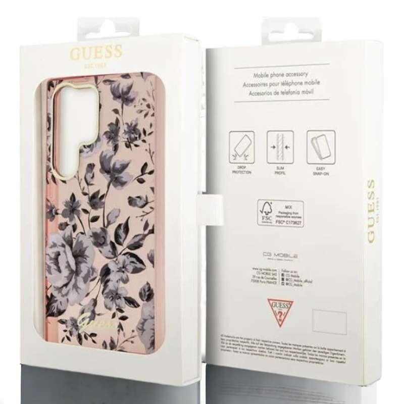 Ovitek Guess "Flower Collection - pink" za Samsung Galaxy S23 Ultra (GUHCS23LHCFWSP)