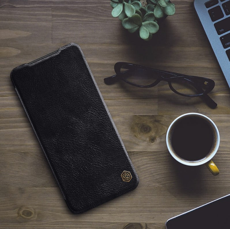 Usnjena preklopna torbica "QIN" za Xiaomi Poco M4 5G - črna – Nillkin – Črna / Naravno usnje + PC