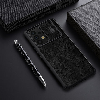 Usnjena preklopna torbica "QIN Pro" za Samsung Galaxy A73 5G - črna – Nillkin – Črna / Naravno usnje + PC
