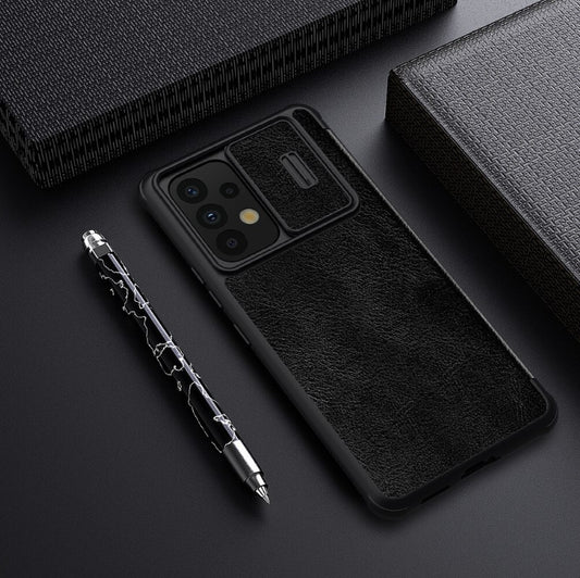 Usnjena preklopna torbica "QIN Pro" za Samsung Galaxy A73 5G - črna – Nillkin – Črna / Naravno usnje + PC
