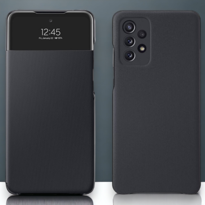 Original Samsung preklopna torbica "Smart S view Wallet" za Samsung Galaxy A72 - črna – Črna / Umetno usnje + TPU siliko