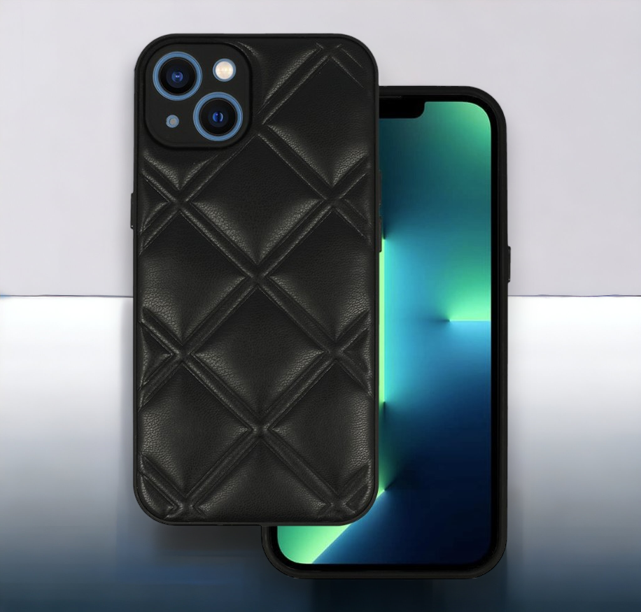 Silikonski ovitek "Checkered Leather 3D" za iPhone 14 - črna – Infostyle – Črna / PU usnje + PC