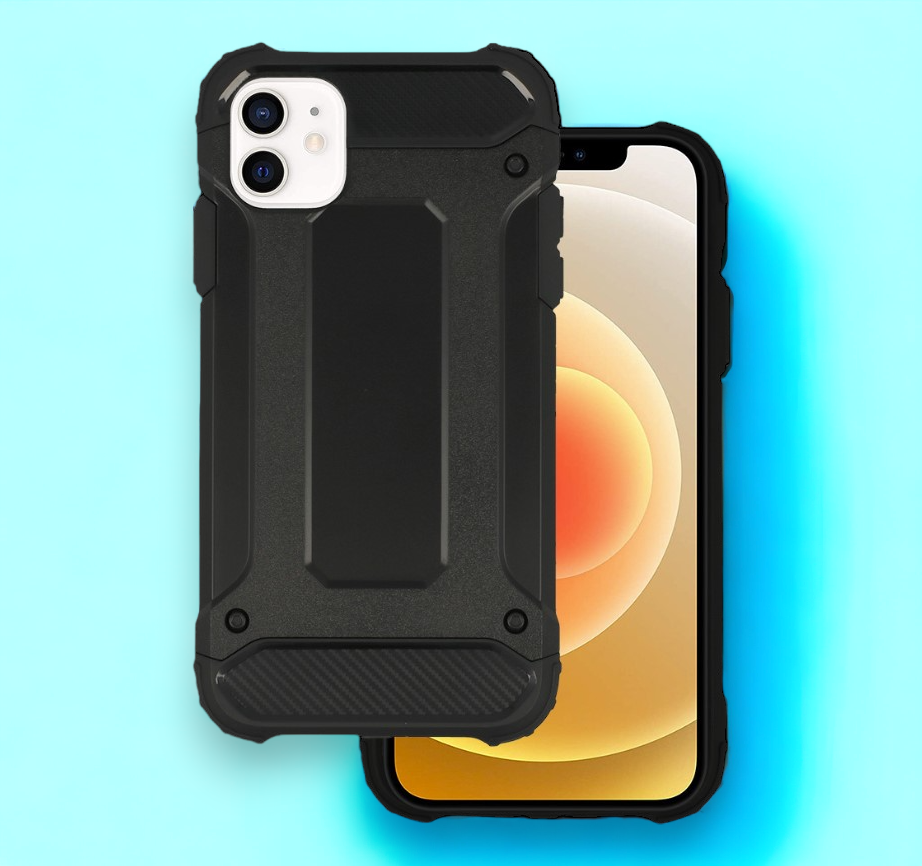 Silikonski ovitek "armor carbon" za iPhone 12/12 Pro - Črna – Infostyle – Črna / PC + TPU silikon
