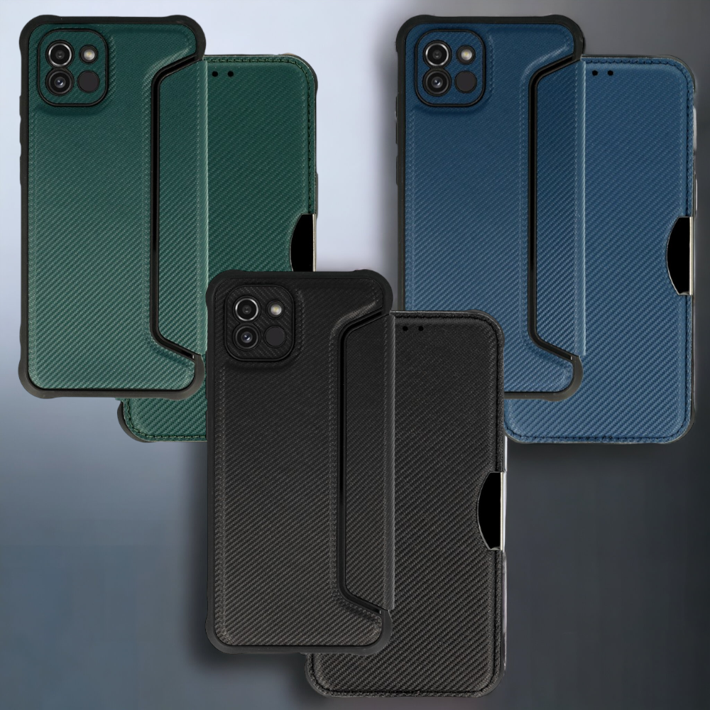 Preklopna torbica "razor" za Samsung Galaxy A03 – Infostyle – Črna / Ekološko usnje + TPU silikon