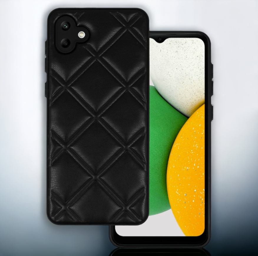 Silikonski ovitek "Checkered Leather 3D" za Samsung Galaxy A04 - črna – Infostyle – Črna / PU usnje + PC