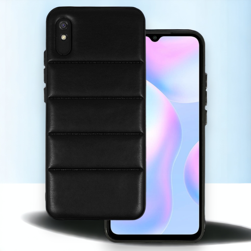Silikonski ovitek "Striped Leather 3D" za Xiaomi Redmi 9A - črna – Infostyle – Črna / PU usnje + PC