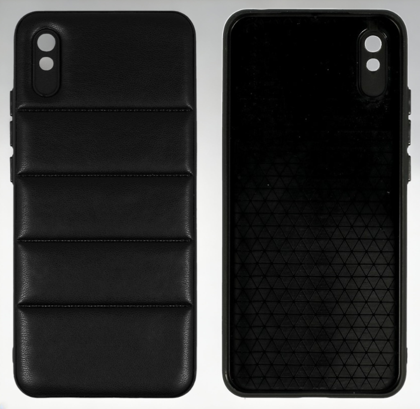 Silikonski ovitek "Striped Leather 3D" za Xiaomi Redmi 9A - črna – Infostyle