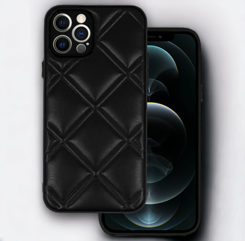 Silikonski ovitek "Checkered Leather 3D" za iPhone 11 Pro - črna – Infostyle – Črna / PU usnje + PC