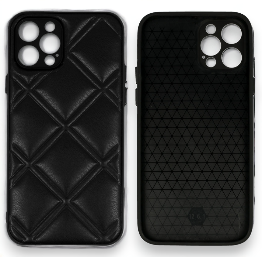 Silikonski ovitek "Checkered Leather 3D" za iPhone 12 Pro - črna – Infostyle