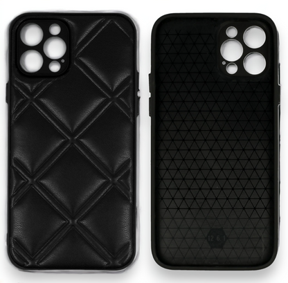 Silikonski ovitek "Checkered Leather 3D" za iPhone 12 Pro - črna – Infostyle