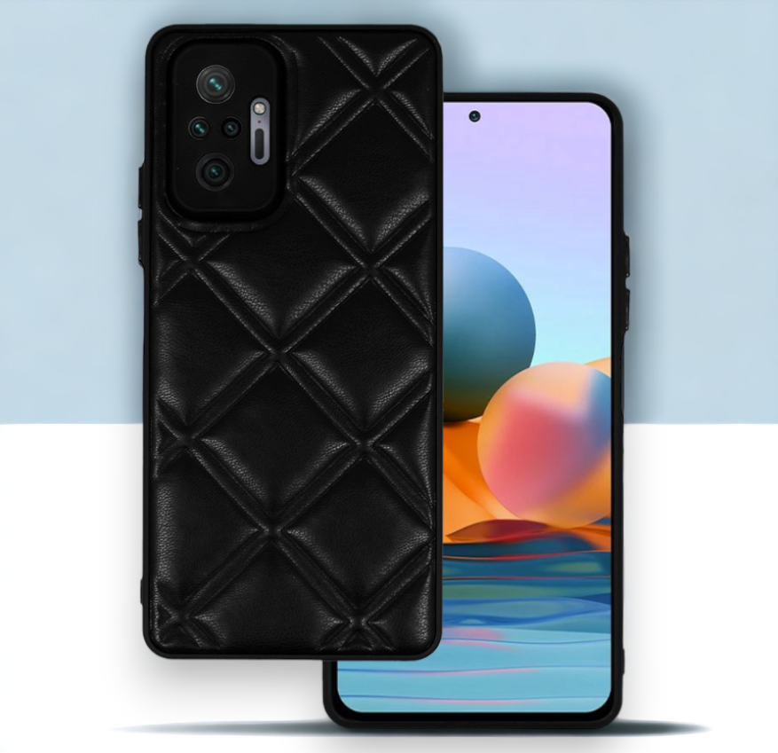 Silikonski ovitek "Checkered Leather 3D" za Xiaomi Redmi Note 10 Pro Max - črna – Infostyle – Črna / PU usnje + PC