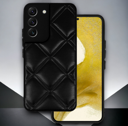 Silikonski ovitek "Checkered Leather 3D" za Samsung Galaxy S22 - črna – Infostyle – Črna / PU usnje + PC