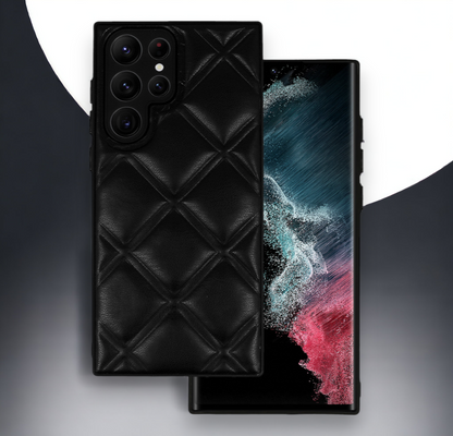 Silikonski ovitek "Checkered Leather 3D" za Samsung Galaxy S22 Ultra - črna – Infostyle – Črna / PU usnje + PC