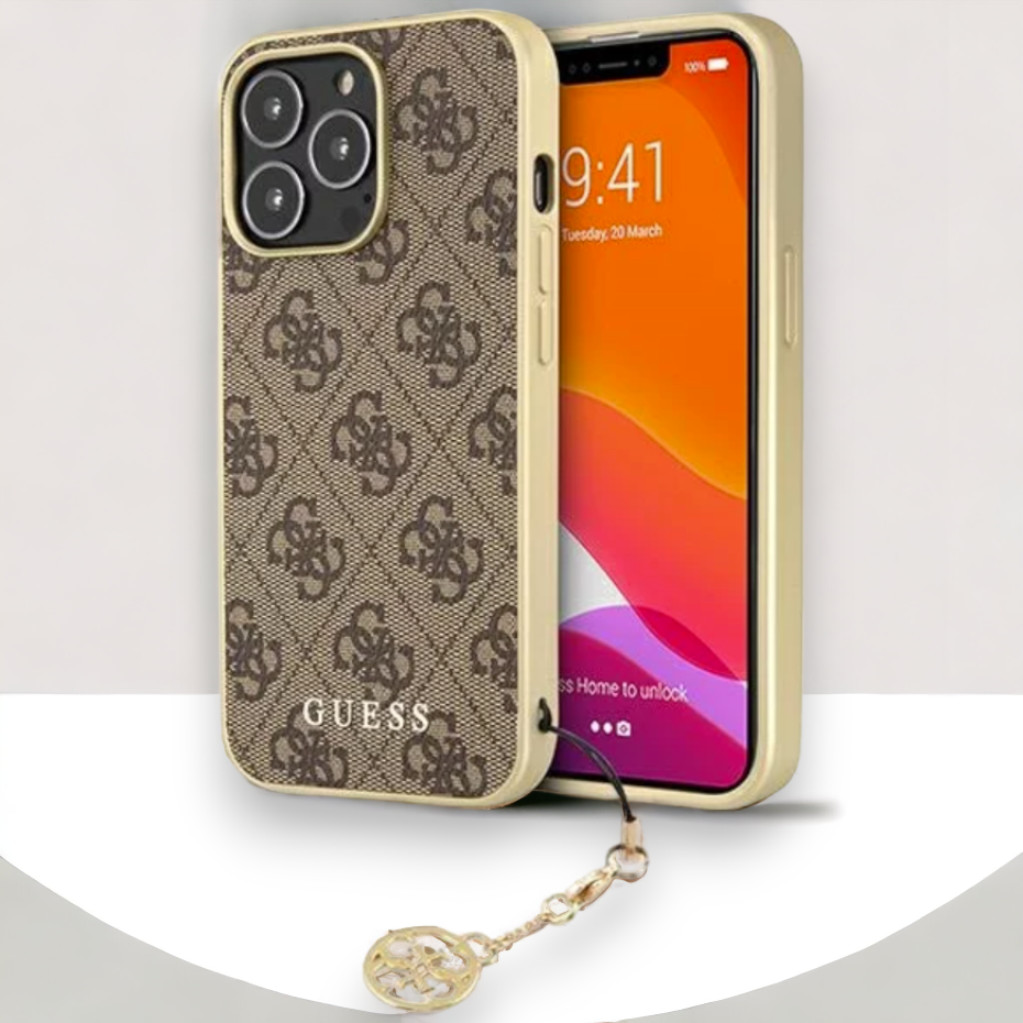 Ovitek Guess "brown charms" za iPhone 13/13 Pro (GUHCP13LGF4GBR) – Rjava / PC + TPU silikon