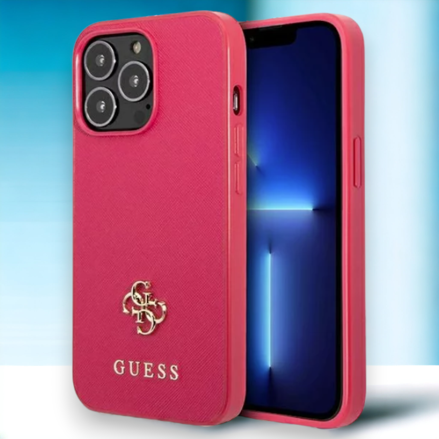 Ovitek Guess "pink mini 3D" za iPhone 13 Pro (GUHCP13LPS4MF) – Živo roza / PC + TPU silikon + Ekološko usnje