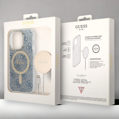 Guess komplet ovitek + polnilec (MagSafe) "blue" za iPhone 14 Pro (GUBPP14LH4EACSB)