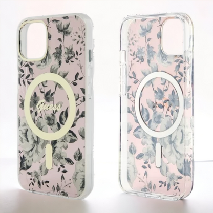 Ovitek Guess "Flower" za iPhone 13/14/15 s tehologijo MagSafe - roza (GUHMP14SHCFWSP; GUHMP13MHCFWSP)