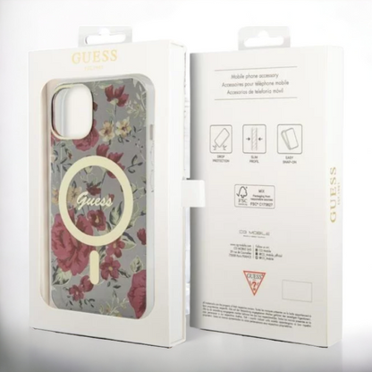 Ovitek Guess "Flower" za iPhone 14 s tehologijo MagSafe - rjava (GUHMP14SHCFWSA; GUHMP13MHCFWSA)