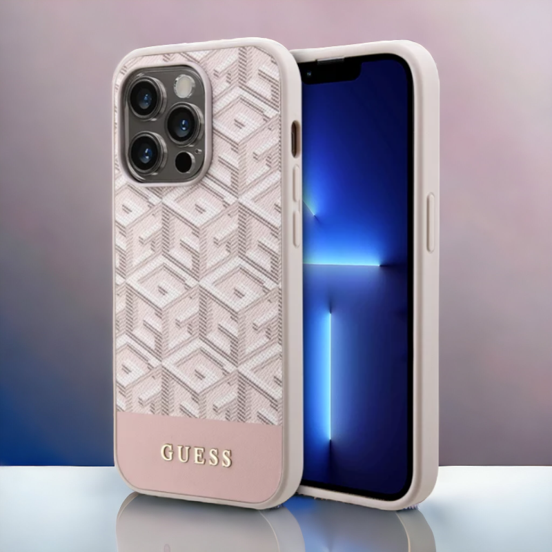 Ovitek Guess "Cube PINK" za iPhone 13 Pro s tehnologijo MagSafe (GUHMP13LHGCFSEP) – Svetlo roza / TPC + TPU silikon
