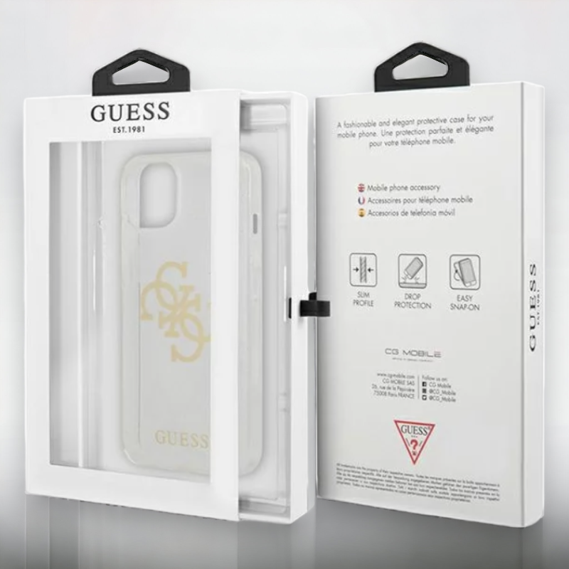 Ovitek Guess "Big 4G Full Glitter" za iPhone 14 Pro Max - prozorna (GUHCP14XPCUGL4GTR)