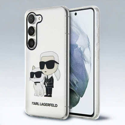 Silikonski ovitek Karl Lagerfeld "Karl & Choupette - glitter" za Samsung Galaxy S23 Plus (KLHCS23MHNKCTGT) – Prozorna / 