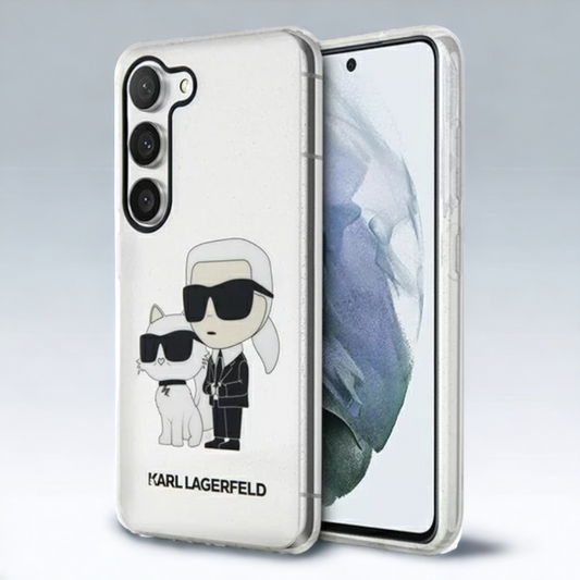 Silikonski ovitek Karl Lagerfeld "Karl & Choupette - glitter" za Samsung Galaxy S23 Plus (KLHCS23MHNKCTGT) – Prozorna / 