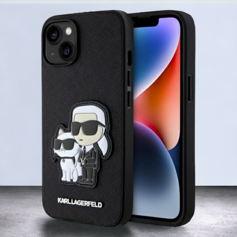 Ovitek Karl Lagerfeld "Saffiano - Karl and Choupette" za iPhone 13 (KLHCP13MSANKCPK; KLHCP14SSANKCPK) – Črna / PC + TPU 