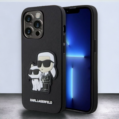 Ovitek Karl Lagerfeld "Saffiano - Karl and Choupette" za iPhone 13 Pro (KLHCP13LSANKCPK) – Črna / PC + TPU silikon