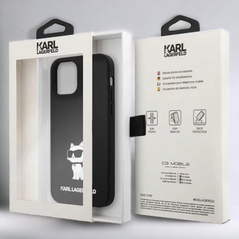 Silikonski ovitek Karl Lagerfeld "Liquid Silicone Choupette" za iPhone 13/14/15 (KLHCP13MSNCHBCK; KLHCP14SSNCHBCK)