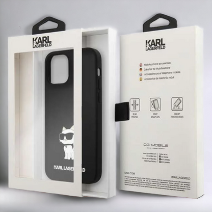 Silikonski ovitek Karl Lagerfeld "Liquid Silicone Choupette" za iPhone 13/14/15 (KLHCP13MSNCHBCK; KLHCP14SSNCHBCK)