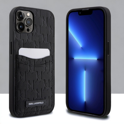 Ovitek Karl Lagerfeld "Monogram Card Slot" za iPhone 13 Pro (KLHCP13LSAKLHPPK) – Črna / PC + TPU silikon