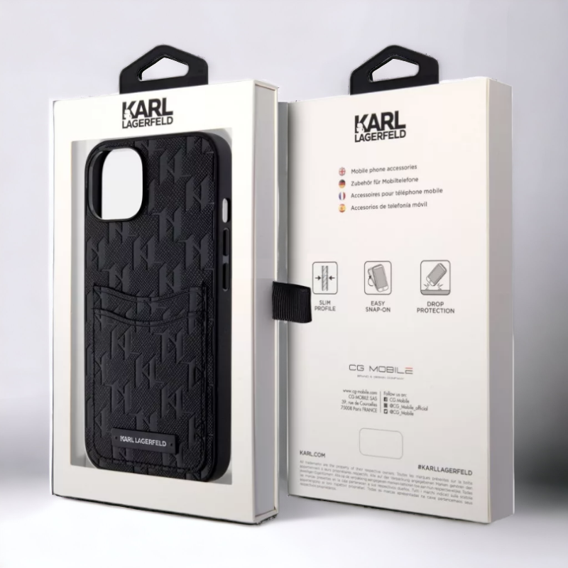 Ovitek Karl Lagerfeld "Monogram Card Slot" za iPhone 13/14/15 (KLHCP13MSAKLHPPK; KLHCP14SSAKLHPPK)