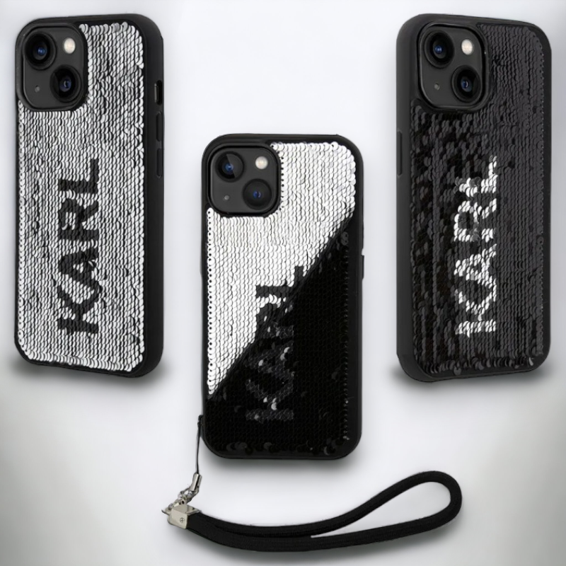 Ovitek Karl Lagerfeld "Sequins Reversible" za iPhone 13/14/15 (KLHCP13MPSQRKS, KLHCP14SPSQRKS) – Srebrna / PC + TPU sili