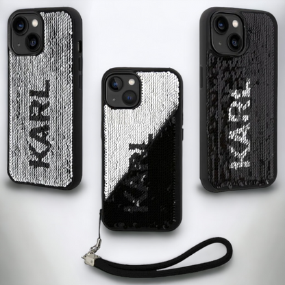 Ovitek Karl Lagerfeld "Sequins Reversible" za iPhone 13/14/15 (KLHCP13MPSQRKS, KLHCP14SPSQRKS) – Srebrna / PC + TPU sili