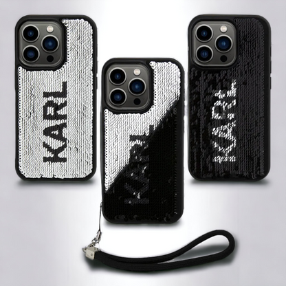 Ovitek Karl Lagerfeld "Sequins Reversible" za iPhone 13 Pro Max/12 Pro Max (KLHCP13XPSQRKS) – Srebrna / PC + TPU silikon