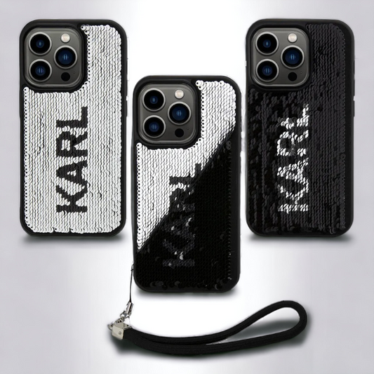 Ovitek Karl Lagerfeld "Sequins Reversible" za iPhone 14 Pro (KLHCP14LPSQRKS) – Srebrna / PC + TPU silikon