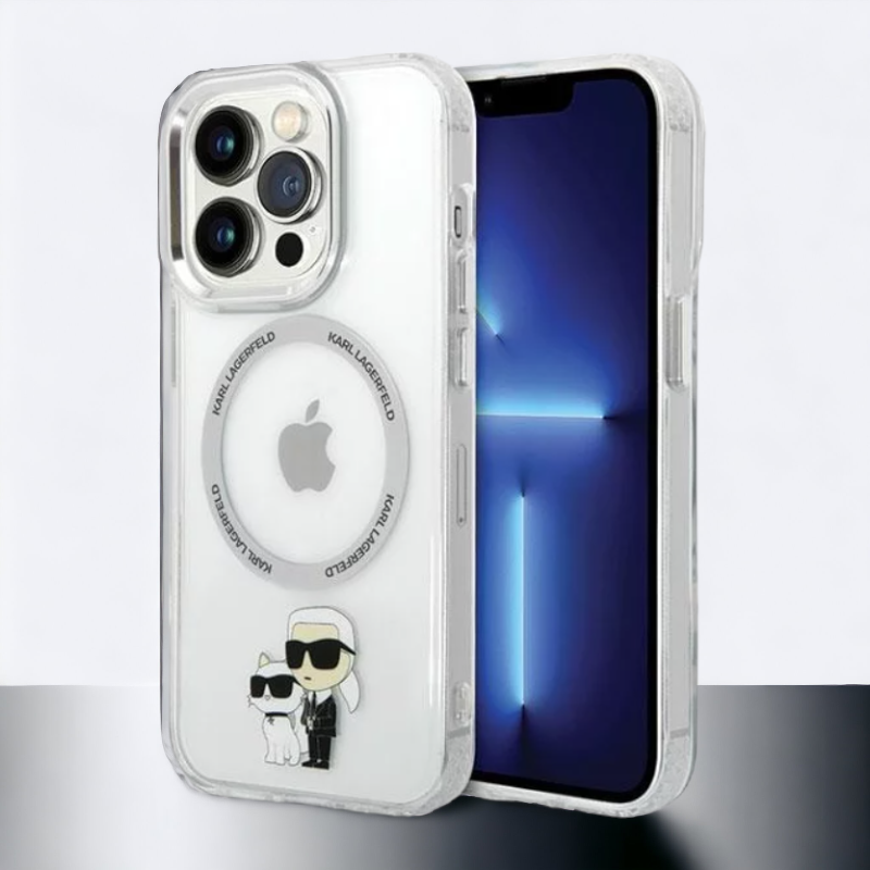 Silikonski ovitek Karl Lagerfeld "Karl & Choupette" za iPhone 13 Pro s tehologijo MagSafe (KLHMP13LHNKCIT) – Prozorna / 