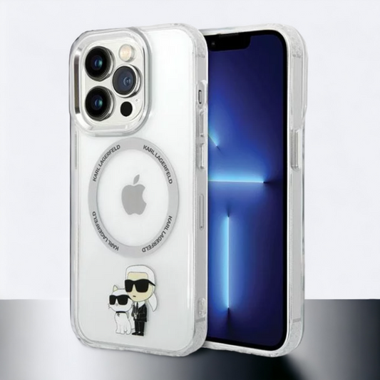 Silikonski ovitek Karl Lagerfeld "Karl & Choupette" za iPhone 13 Pro s tehologijo MagSafe (KLHMP13LHNKCIT) – Prozorna / 
