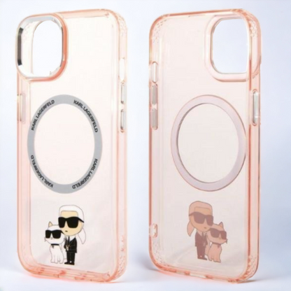 Silikonski ovitek Karl Lagerfeld "Karl & Choupette" za iPhone 14 Pro s tehologijo MagSafe (KLHMP14LHNKCIP)