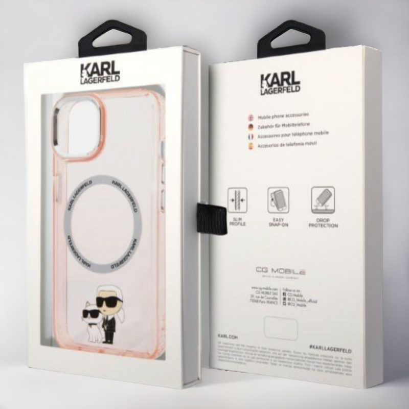 Silikonski ovitek Karl Lagerfeld "Karl & Choupette" za iPhone 13/14/15 s tehologijo MagSafe (KLHMP14SHNKCIP)