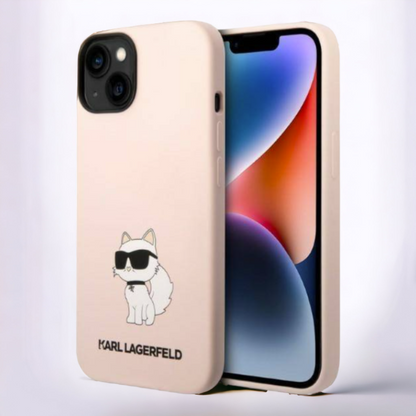 Ovitek Karl Lagerfeld "Choupette - silicone pink" za iPhone 13/14/15 (KLHCP13MSNCHBCP, KLHCP14SSNCHBCP) – Svetlo roza / 