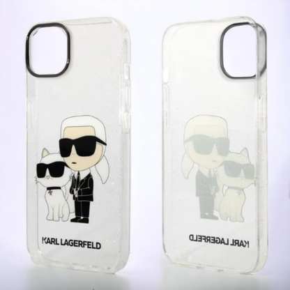 Ovitek Karl Lagerfeld "Karl & Choupette - glitter transparent" za iPhone 14 Plus/ 15 Plus (KLHCP14MHNKCTGT)