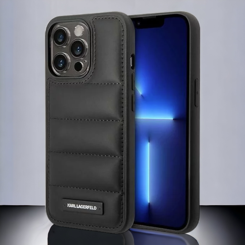 Ovitek Karl Lagerfeld "Puffy Metal Logo" za iPhone 14 Pro Max (KLHCP14XPSQAK) – Črna / PC + TPU silikon