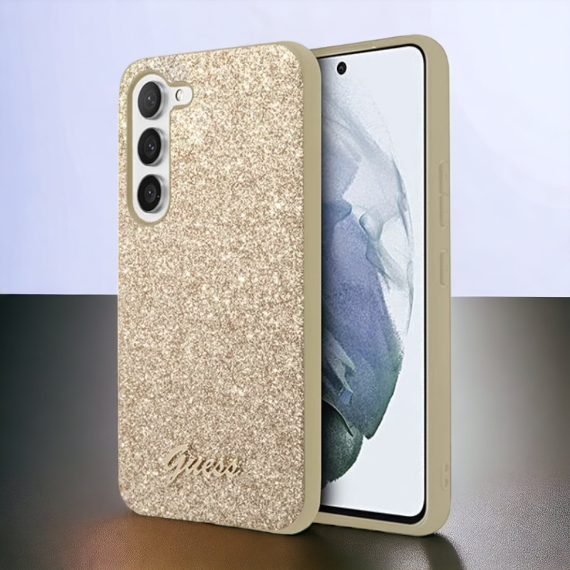Ovitek Guess "Glitter gold" za Samsung Galaxy S23 (GUHCS23SHGGSHD) – Zlata / PC + TPU silikon