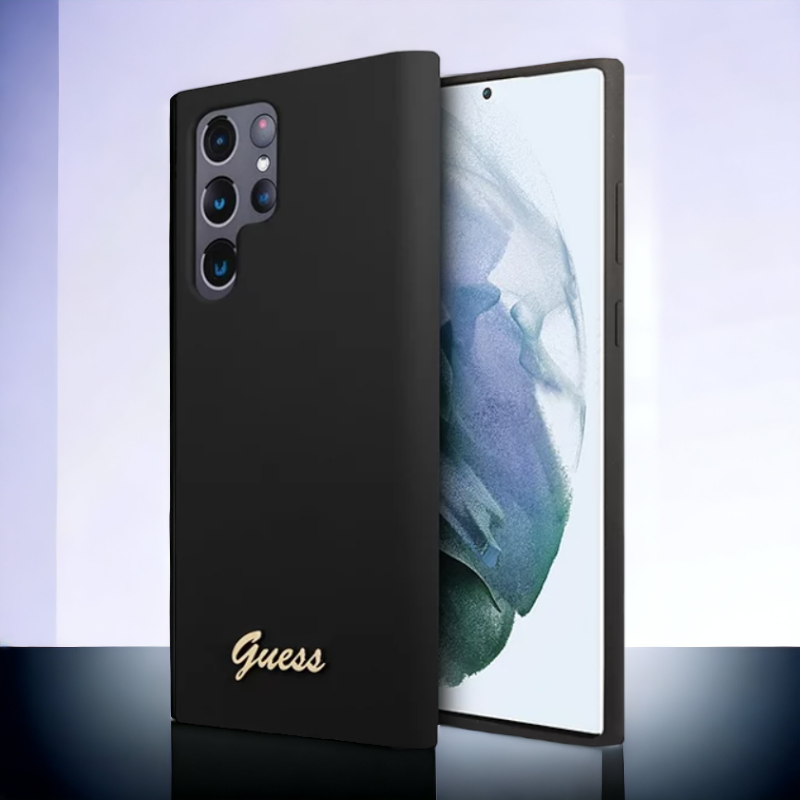 Silikonski ovitek Guess "Black - Metal Logo" za Samsung Galaxy S23 Ultra (GUHCS23LSLSMK) – Črna / TPU silikon