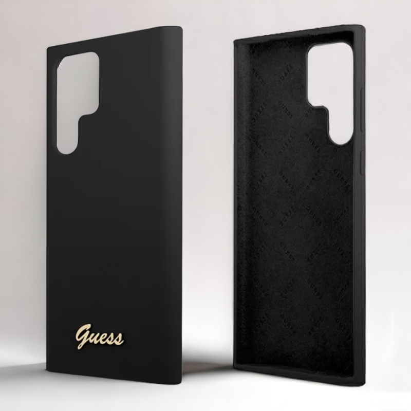 Silikonski ovitek Guess "Black - Metal Logo" za Samsung Galaxy S23 Ultra (GUHCS23LSLSMK)