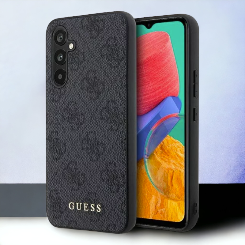 Ovitek Guess "4G Metal Gold Logo - grey" za Samsung Galaxy A14 (GUHCSA14G4GFGR) – Siva / PC + TPU silikon