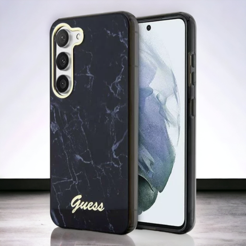 Ovitek Guess "Black marble" za Samsung Galaxy S23 Plus (GUHCS23MPCUMAK) – Črna / PC + TPU silikon