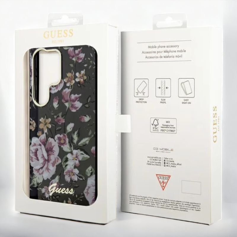 Ovitek Guess "Flower Collection - black" za Samsung Galaxy S23 Ultra (GUHCS23LHCFWSK)