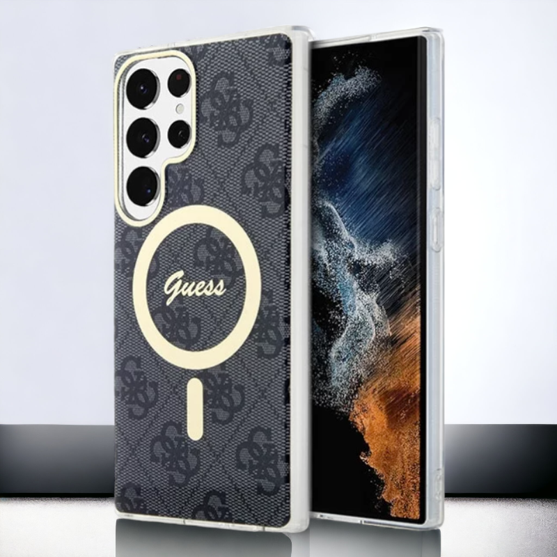 Ovitek Guess "Black 4G" za Samsung Galaxy S23 Ultra s tehologijo MagSafe (GUHMS23LH4STK) – Črna / PC + TPU silikon
